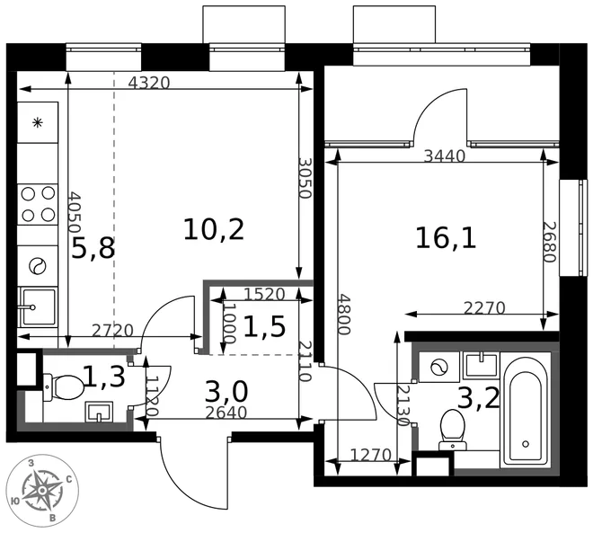 Планировка 2-комн. квартира, 41.1 м² ЖК «1-й Химкинский» Планировка 2-комн. квартира, 41.1 м² ЖК «1-й Химкинский»