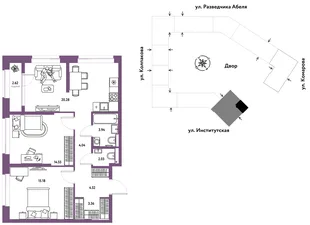 Планировка 3-комн. квартира, 70.52 м² ЖК «Страна.Парковая»