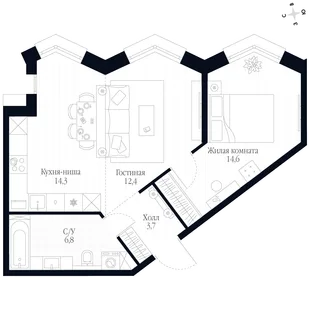 Квартира 2-комн. квартира, 51.8 м² ЖК «Фордевинд» Фото 1 Квартира 2-комн. квартира, 51.8 м² ЖК «Фордевинд» Фото 1