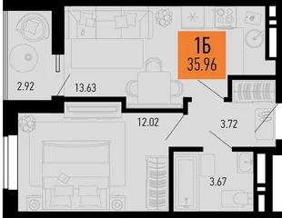Планировка 1-комн. квартира, 35.96 м² ЖК «Столицыно»