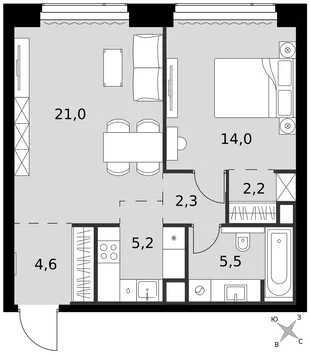 Квартира 2-комн. квартира, 54.8 м² ЖК «Amber Сity» Фото 1
