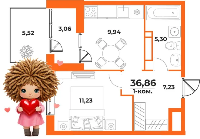 Планировка 1-комн. квартира, 36.86 м² ЖК «Живописный сад» Планировка 1-комн. квартира, 36.86 м² ЖК «Живописный сад»