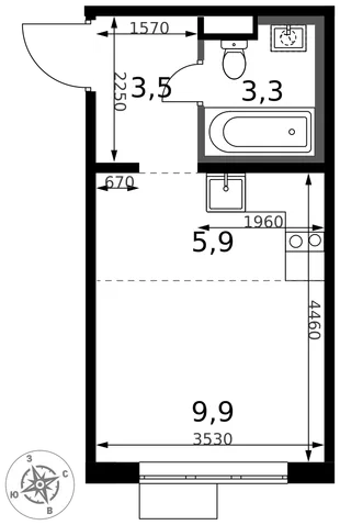 Планировка Студия, 22.6 м² ЖК «1-й Химкинский»
