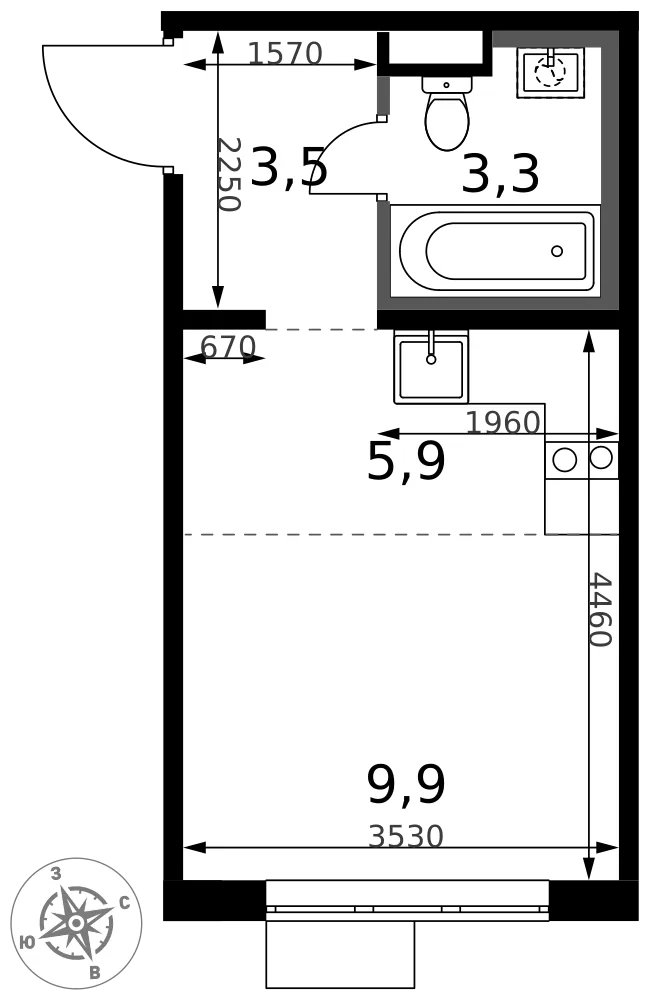 Планировка Студия, 22.6 м² ЖК «1-й Химкинский» Планировка Студия, 22.6 м² ЖК «1-й Химкинский»