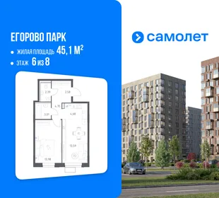 Планировка 1-комн. квартира, 45.1 м² ЖК «Егорово Парк»