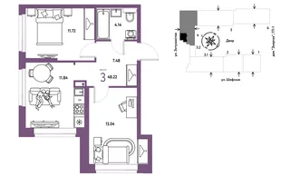 Планировка 3-комн. квартира, 48.22 м² ЖК «Страна.Энтузиастов»
