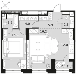 Квартира 2-комн. квартира, 61.4 м² ЖК «Sydney City» Фото 1 Квартира 2-комн. квартира, 61.4 м² ЖК «Sydney City» Фото 1