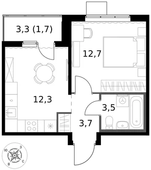 Квартира 1-комн. квартира, 33.9 м² ЖК «1-й Южный» Фото 1 Квартира 1-комн. квартира, 33.9 м² ЖК «1-й Южный» Фото 1
