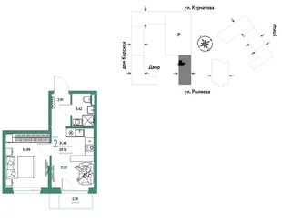 Планировка 2-комн. квартира, 31.4 м² ЖК «Остров-сад»