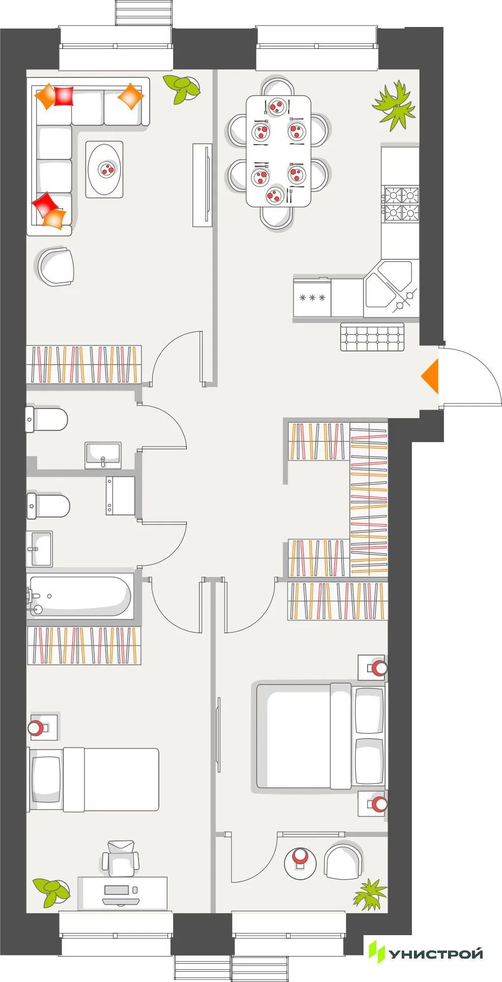 Планировка 3-комн. квартира, 75.39 м² ЖК «Атмосфера»