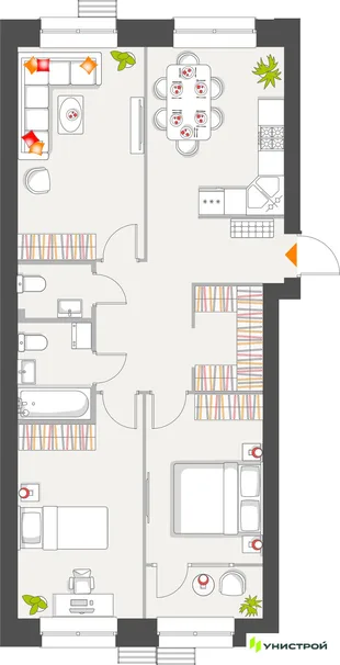 Планировка 3-комн. квартира, 75.39 м² ЖК «Атмосфера»
