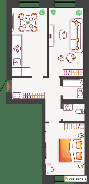 Планировка 2-комн. квартира, 59.47 м² ЖК «Южный бульвар 2»