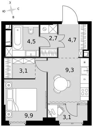 Квартира 1-комн. квартира, 37.3 м² ЖК «Sydney City» Фото 1 Квартира 1-комн. квартира, 37.3 м² ЖК «Sydney City» Фото 1