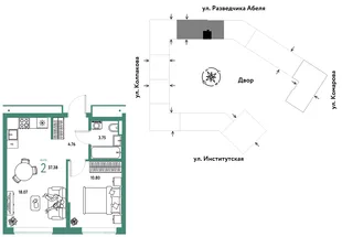Планировка 2-комн. квартира, 37.38 м² ЖК «Страна.Парковая»