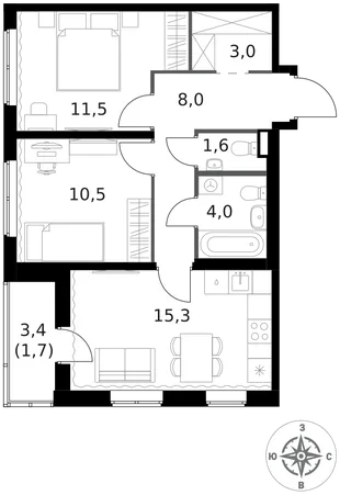 Квартира 2-комн. квартира, 55.6 м² ЖК «1-й Ясеневский» Фото 1 Квартира 2-комн. квартира, 55.6 м² ЖК «1-й Ясеневский» Фото 1