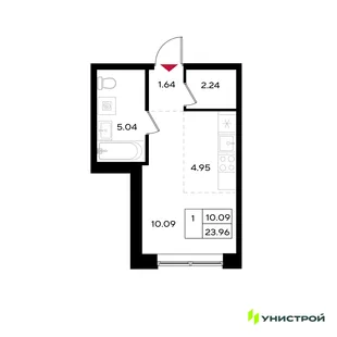 Планировка 1-комн. квартира, 23.96 м² ЖК «Уникум на Энгельса»