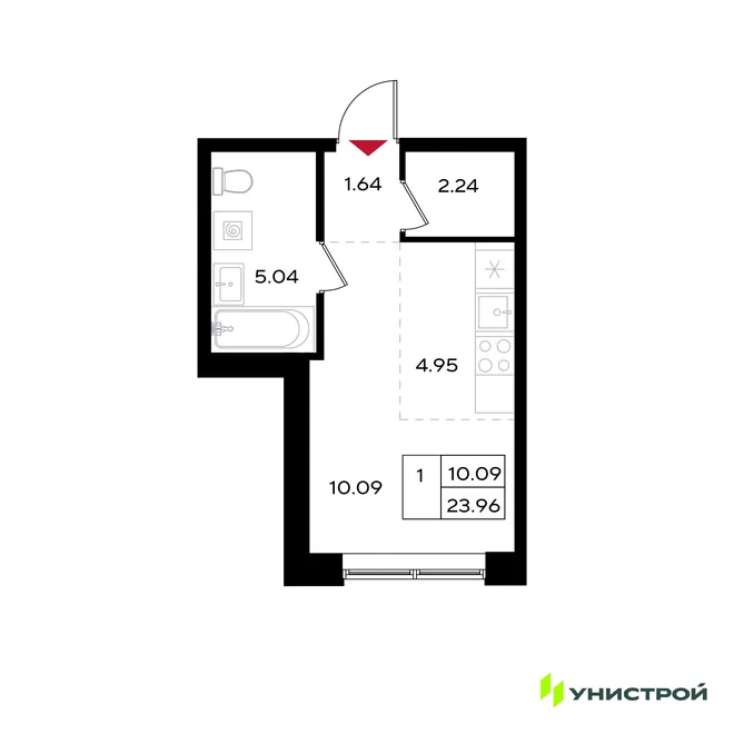 Планировка 1-комн. квартира, 23.96 м² ЖК «Уникум на Энгельса» Планировка 1-комн. квартира, 23.96 м² ЖК «Уникум на Энгельса»