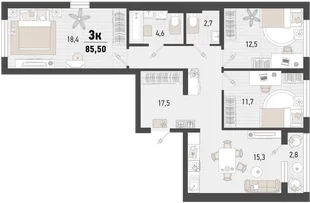 Планировка 3-комн. квартира, 85.5 м² ЖК «Барса»