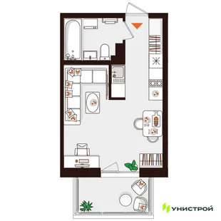 Планировка 1-комн. квартира, 26.84 м² ЖК «Лисино»