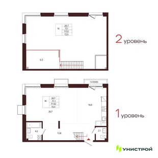 Планировка 1-комн. квартира, 71.52 м² ЖК «Лисино»