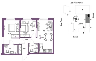 Планировка 3-комн. квартира, 54.64 м² ЖК «Европейский берег 2.0»