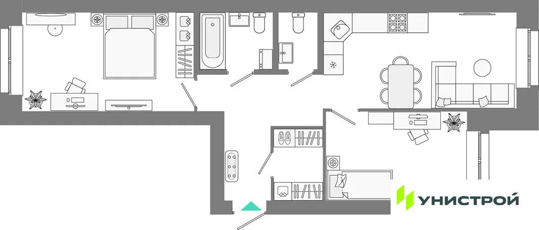 Планировка 2-комн. квартира, 62.19 м² ЖК «Лето»