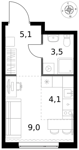 Квартира Студия, 21.7 м² ЖК «1-й Измайловский» Фото 1