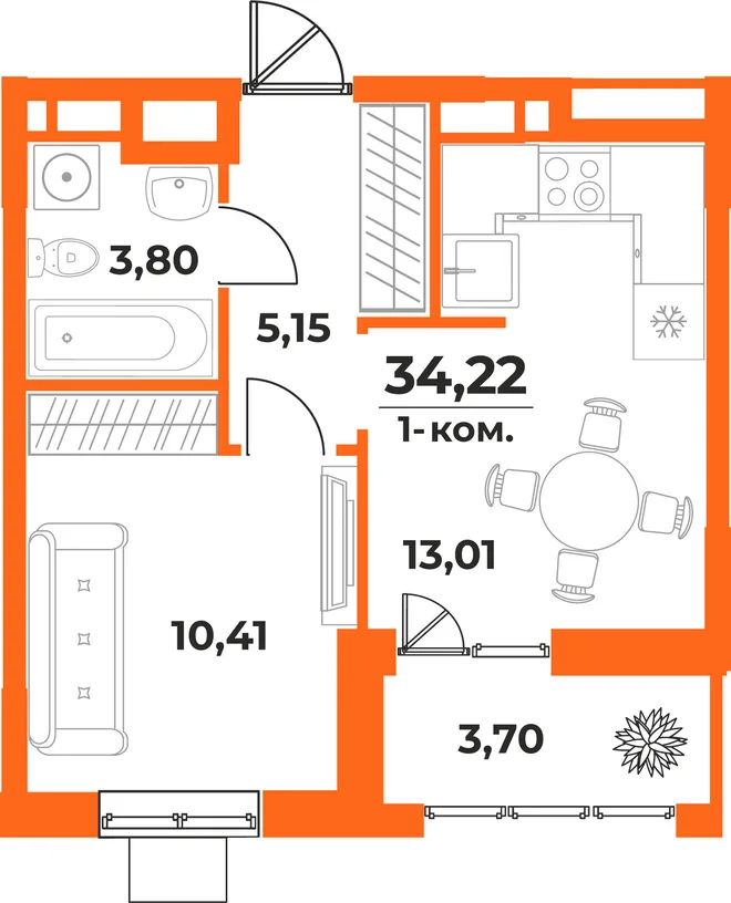 Планировка 1-комн. квартира, 34.22 м² ЖК «Живописный сад» Планировка 1-комн. квартира, 34.22 м² ЖК «Живописный сад»