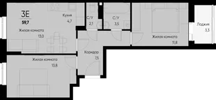 Планировка 3-комн. квартира, 59.7 м² ЖК «Васильевский остров»