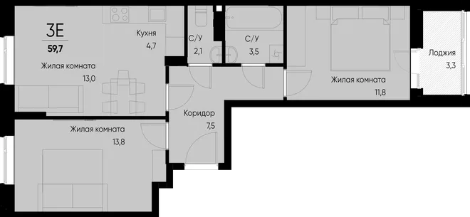 Планировка 3-комн. квартира, 59.8 м² ЖК «Васильевский остров» Планировка 3-комн. квартира, 59.8 м² ЖК «Васильевский остров»