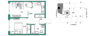 Планировка 2-комн. квартира, 36.9 м² ЖК «Страна.Энтузиастов»