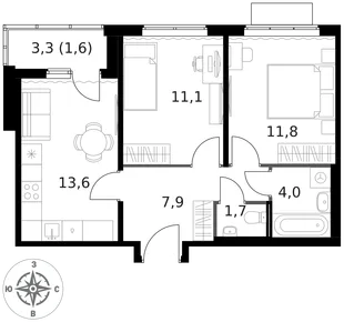 Квартира 2-комн. квартира, 51.7 м² ЖК «1-й Ясеневский» Фото 1
