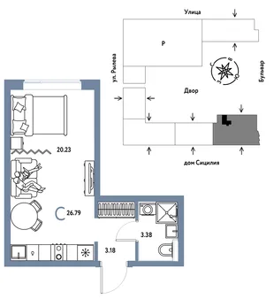 Планировка Студия, 26.79 м² ЖК «Остров-сад»