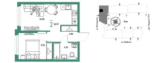 Планировка 2-комн. квартира, 35.97 м² ЖК «Страна.Энтузиастов»