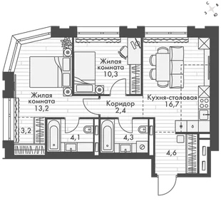 Квартира 2-комн. квартира, 58.8 м² ЖК «Философия» Фото 1 Квартира 2-комн. квартира, 58.8 м² ЖК «Философия» Фото 1