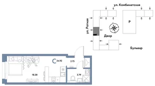Планировка Студия, 24.81 м² ЖК «Уральский сад»