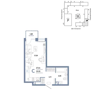 Планировка Студия, 27.44 м² ЖК «Юнион»