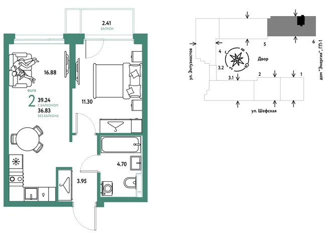 Планировка 2-комн. квартира, 39.23 м² ЖК «Страна.Энтузиастов» Планировка 2-комн. квартира, 39.23 м² ЖК «Страна.Энтузиастов»