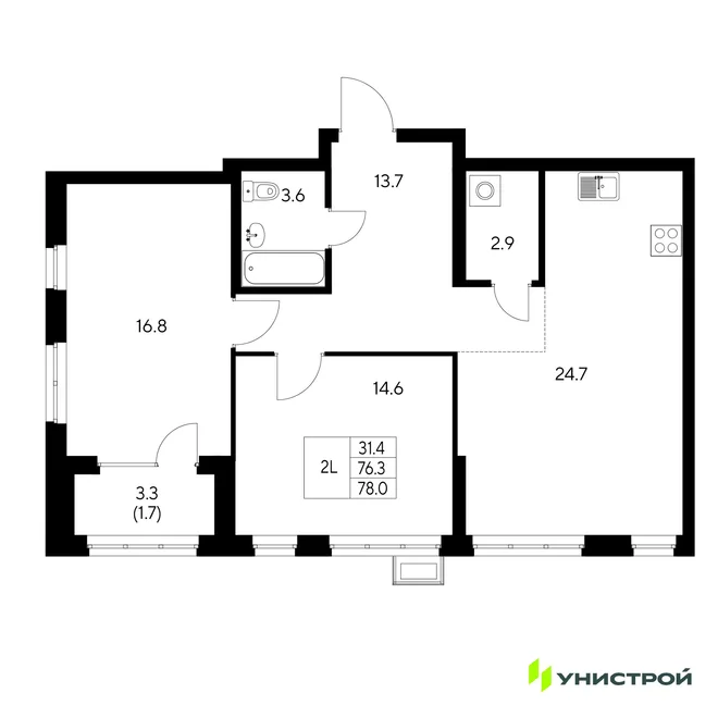 Планировка 2-комн. квартира, 78 м² ЖК «Стадиум» Планировка 2-комн. квартира, 78 м² ЖК «Стадиум»