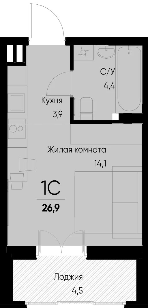 Планировка Студия, 26.9 м² ЖК «Васильевский остров»