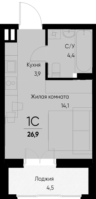 Планировка Студия, 26.9 м² ЖК «Васильевский остров»