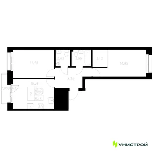 Планировка 2-комн. квартира, 63.71 м² ЖК «Statum»