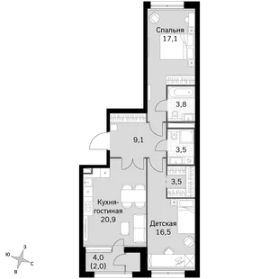 Квартира 2-комн. квартира, 76.4 м² ЖК «Sky Garden» Фото 1 Квартира 2-комн. квартира, 76.4 м² ЖК «Sky Garden» Фото 1