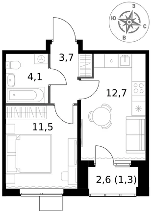 Квартира 1-комн. квартира, 33.3 м² ЖК «1-й Ясеневский» Фото 1 Квартира 1-комн. квартира, 33.3 м² ЖК «1-й Ясеневский» Фото 1