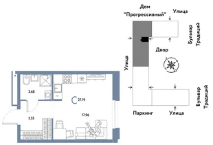 Планировка Студия, 27.19 м² ЖК «Микрорайон Домашний»