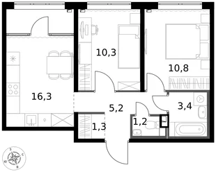 Квартира 2-комн. квартира, 48.5 м² ЖК «1-й Химкинский» Фото 1