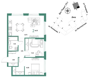 Планировка 2-комн. квартира, 66.5 м² ЖК «Страна.Парковая»