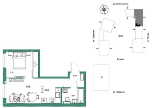 Планировка 2-комн. квартира, 37.49 м² ЖК «Уральский сад»
