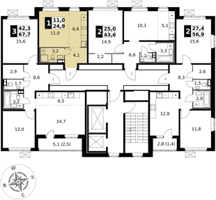 Квартира Студия, 24.9 м² ЖК «1-й Южный» Фото 2 Квартира Студия, 24.9 м² ЖК «1-й Южный» Фото 2