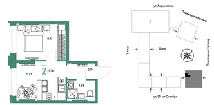 Планировка 2-комн. квартира, 29.16 м² ЖК «Сердце Сибири»